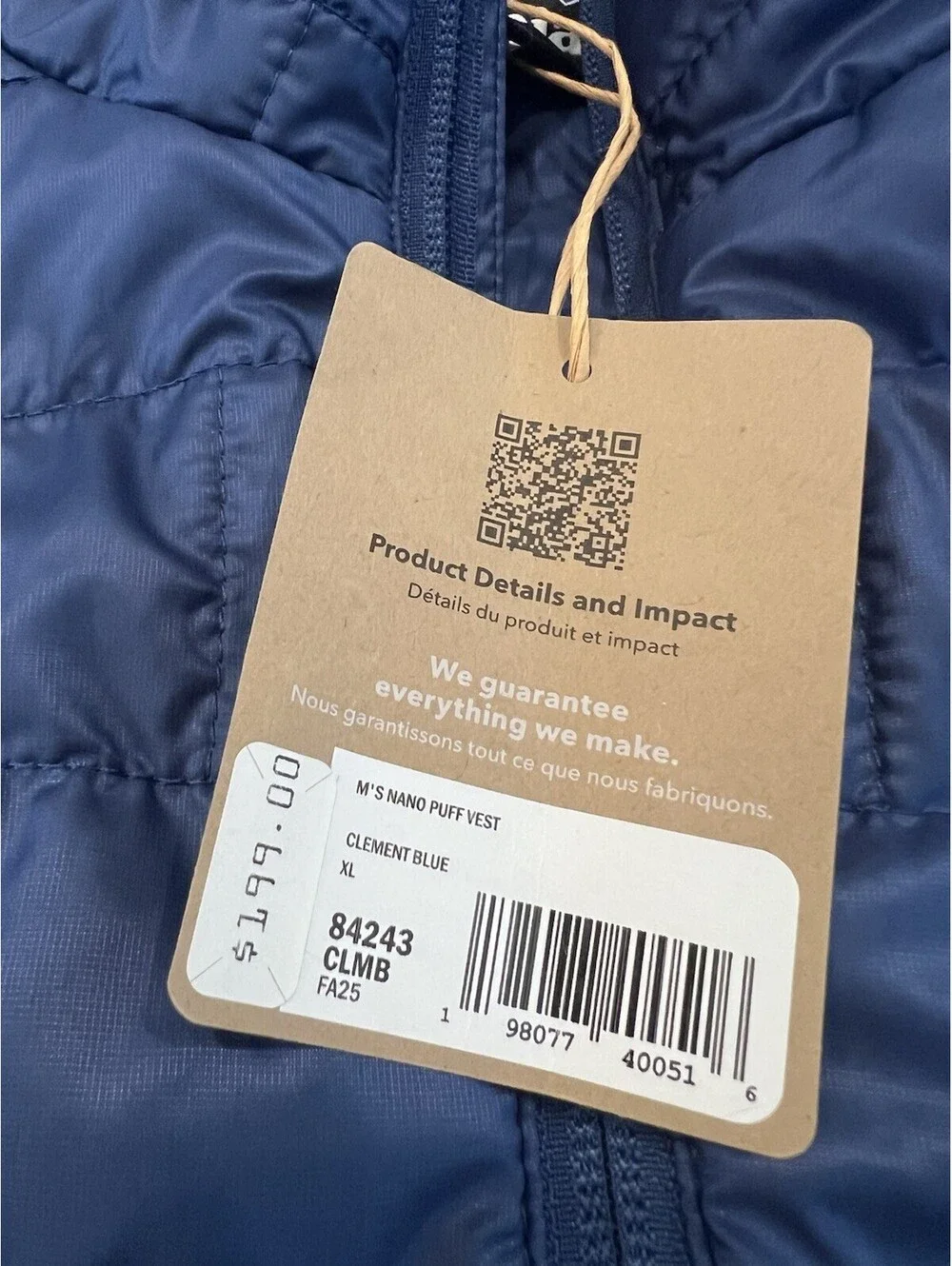 $199 Patagonia Nano Puff Vest Clement Blue Men's Size XL